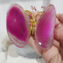 Load image into Gallery viewer, bUTTERFLY Pink Agate Wings Gold 75mm x 70mm 3