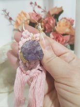 Load image into Gallery viewer, KEY RING Pink Macrame - INTUITION / INSIGHT - Amethyst Crystal Cluster Stone 150mm 1 KEYRING