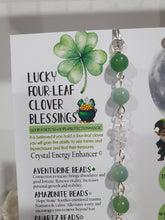 Load image into Gallery viewer, LUCKY FOUR-LEAF CLOVER BLESSINGS" Handcrafted Aventurine Crystal Carving Silver Stone Crystal Energy Enhancer© / Hanger / Ornament / Suncatcher
Promotes GOOD FORTUNE | HOPE | MAGIC | PROTECTION
A four-leaf clover Symbolises good luck and abundance. It is believed if you hold a four-leaf clover you will gain the ability to see fairies and leprechauns and find their treasures.
Beautiful Aventurine four-leaf clover crystal carving beaded with Amazonite, Aventurine and Quartz. Wire wrapped in Silver.