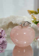 Load image into Gallery viewer, Apple Rose Quartz Crystal Carving Stone
INSPIRES UNCONDITIONAL LOVE AND HARMONY
Gorgeous cute Apple Rose Quartz Crystal Carving with silver diamente leaf and stem.