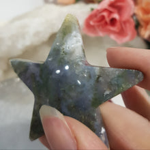 Load image into Gallery viewer, Green Moss Agate Star Crystal Carving Stone 60mm 5 ROUGH TIP EDGE