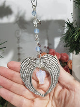 Load image into Gallery viewer, MEMORIAL KEEPSAKE Angel Wings BLUE JADE Crystal Energy Enhancer© / Ornament / Sun Catcher / Memorial Hanger 195mm