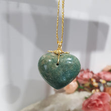 Load image into Gallery viewer, Amazonite Heart Crystal Pendant Gold Wired Gemstone 40mm (chain NOT included) P170