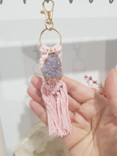 Load image into Gallery viewer, KEY RING Pink Macrame - INTUITION / INSIGHT - Amethyst Crystal Cluster Stone 150mm 2 KEYRING