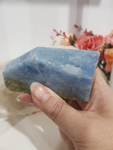Load image into Gallery viewer, Blue Calcite Freeform Crystal Carving Stone 90mm 1 SMALL CHIPS BUT GLORIOUS FREEFORM