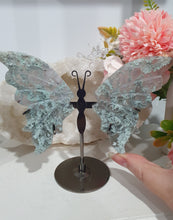 Load image into Gallery viewer, Moss Agate Butterfly Wings Crystal Carving Stone on Stand 130mm | Inspires Grounding & Connection to Earthpy)