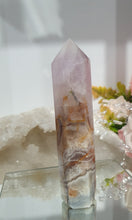 Load image into Gallery viewer, SECONDS STOCK - Amethyst Agate Crystal Point Tower Stone
THIS POINT IS A TAD WOBBLY
INSPIRES INTUITION AND WELLBEING
Amethyst Agate Tower Crystal Stone. is a little wobbly.
