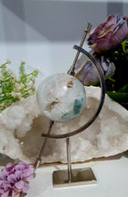 Load image into Gallery viewer, Moss Agate Sphere Crystal Carving on Planet Stand 55mm | Promotes Grounding & Connection to Earth