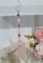 Load image into Gallery viewer, "RAINBOW UNICORN" Rose Quartz Unicorn Crystal Carving Stone Rose Gold wired Crystal Energy Enhancer© Hanger Ornament Suncatcher 200mm | Inspires purity, Love. Spirituality