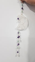 Load image into Gallery viewer, MANIFESTATION / INTUITION / SPIRITUALITY - Moon Crescent Quartz Crystal Carving Stone silver wired Crystal Energy Enhancer© / Wall Hanger / Sun Catcher / Ornament 1 360mm