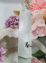 Load image into Gallery viewer, Lovely Rainbow Moonstone crystal point. this is beautiful but is a little wobbly!