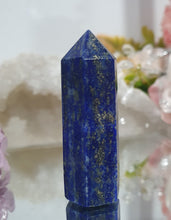 Load image into Gallery viewer, Lapis Lazuli with Pyrite Crystal Point Tower Stone.
INSPIRES HARMONY, WISDOM & PSYCHIC PROTECTION
Lovely Lapis Lazuli crystal point tower with gorgeous Pyrite inclusions.