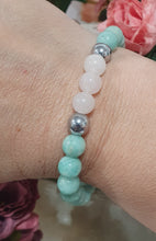 Load image into Gallery viewer, Amazonite, Rose Quartz & Hematite Crystal Bracelet Gemstones 8mm 7.5inch bracelet. Hope, Love & Protective energy