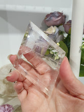 Load image into Gallery viewer, Diamond Crystal Carving Quartz Stone on Silver Stand 180mm | Inspires Power, Purity and Spirituality has amazing RAINBOWS