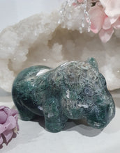 Load image into Gallery viewer, Hippopotamus Hippo Moss Agate Crystal Carving Stone
INSPIRES GROUNDING AND CONNECTION TO EARTH
Beautiful Moss Agate Hippo Crystal Carving Stone. Amazing Piece!.
