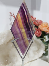 Load image into Gallery viewer, Diamond Rainbow Fluorite Crystal Carving on Silver Stand 170mm 7 GORGEOUS