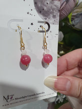 Load image into Gallery viewer, Crystal Beaded Earrings - Rhodochrosite & Quartz on gold 8mm | Compassion & Power
