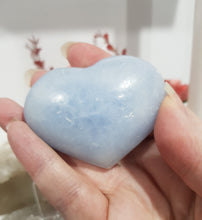 Load image into Gallery viewer, Celestite Heart Crystal Carving Stone on stand 60mm 1 SCUFF ON TIP