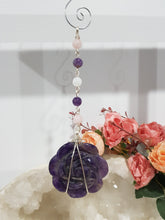 Load image into Gallery viewer, INTUITIVE ROSE - INTUITION | LOVE | MAGIC - Amethyst Rose Carving silver Crystal Energy Enhancer© / Hanger / Ornament / Sun Catcher 200mm