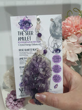 Load image into Gallery viewer, THE SEER AMULET - handcrafted Amethyst Cluster silver Crystal Energy Enhancer© Hanger Ornament Suncatcher
INTUITION / SPIRITUALITY / TRUST
Gorgeous Large Amethyst Cluster beaded with Amethyst, quartz and rose quartz. Wired in Silver
