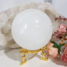 Load image into Gallery viewer, Quartz Sphere Crystal Carving on gold stand 75mm 16 STUNNING LARGE