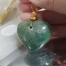Load image into Gallery viewer, Amazonite Heart Crystal Pendant Gold Wired Gemstone 40mm (chain NOT included) P170