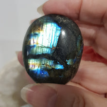 Load image into Gallery viewer, Labradorite crystal Palm Stone Stone 42mm 9 CHIPS / SCRATCHES