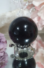 Load image into Gallery viewer, Black Obsidian Sphere Crystal Carving Stone on metal Silver Turtle Stand
Inspires Protection and balance