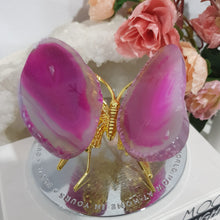 Load image into Gallery viewer, bUTTERFLY Pink Agate Wings Gold 75mm x 70mm 3