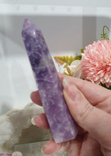 Load image into Gallery viewer, Lepidolite Crystal Tower Stone . Discounted as he is a big wobbly
STONE OF TRANSITION
Beautiful Lepidolite Tower stone. this is lovely but shes a tad wobbly.