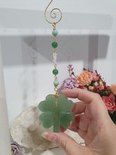 Load image into Gallery viewer, Crystal Energy Enhancer© Suncatcher Lucky Four-Leaf Clover Aventurine Clover Carving. Beaded with Aventurine, Amazonite and quartz. Brings Good Luck, Protection and Abundance