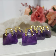 Load image into Gallery viewer, Handbag Amethyst Crystal Carving Stone gold handle 20mm hand bag