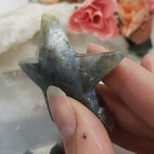 Load image into Gallery viewer, Green Moss Agate Star Crystal Carving Stone 60mm 5 ROUGH TIP EDGE
