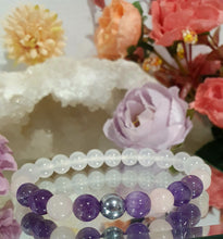 Load image into Gallery viewer, Beautiful POWERHEALER Crystal Beaded Bracelet. Amethyst, Rose Quartz, Quartz & Hematite. 8mm
