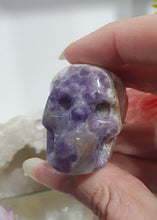 Load image into Gallery viewer, Skull Amethyst Agate Crystal Carving Stone.
INSPIRES INTUITION AND WELL BEING
Beautiful polished Amethyst Agate Skull Crystal Carving Stone.