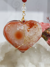 Load image into Gallery viewer, HEART OF SEDUCTION - SENSUALITY | LOVE | SPIRITUALITY - Carnelian Heart Gold Wired Stone Crystal Energy Enhancer© / Hanger / Sun Catcher 200mm