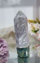 Load image into Gallery viewer, Ocean Jasper Crystal Point Tower Stone.
INSPIRES ADAPTION, OVERCOMES CHALLENGES AND BRINGS JOY
Lovely Ocean jasper crystal point tower.