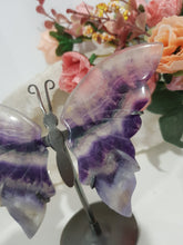 Load image into Gallery viewer, Butterfly Wings on Stand Fluorite Crystal carving gemstone stone 130mm 9 GORGEOUS / EARTH INCLUSIONS