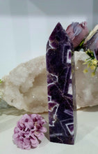Load image into Gallery viewer, Beautiful Chevron Crystal Amethyst Stone Tower Obelisk. Inspires Insight and spirituality