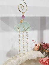 Load image into Gallery viewer, EVERY CLOUD HAS A SILVER LINING - Cloud Fluorite Crystal Carving Gold Wired Energy Enhancer© / Hanger / Sun Catcher / Ornament 160mm EE90