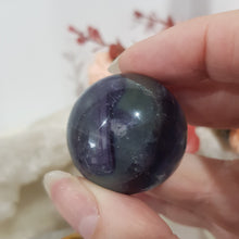 Load image into Gallery viewer, Fluorite Sphere Crystal Carving Stone on gold stand 30mm 6 CHIPPED