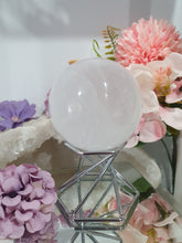 Load image into Gallery viewer, Selenite Sphere Crystal Carving on Silver Stand.| Inspires Connection to the Angelic Realm