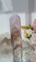 Load image into Gallery viewer, SECONDS STOCK - Amethyst Agate Crystal Point Tower Stone
THIS POINT IS A TAD WOBBLY
INSPIRES INTUITION AND WELLBEING
Amethyst Agate Tower Crystal Stone. is a little wobbly.