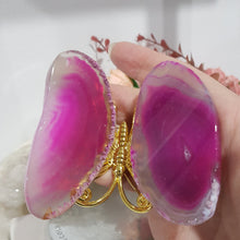 Load image into Gallery viewer, bUTTERFLY Pink Agate Wings Gold 75mm x 70mm 3
