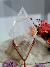 Load image into Gallery viewer, Lovely polished Quartz Diamond Crystal Carving on Rose Gold stand. Quartz Stone. This has been discounted due to a crack in diamond.