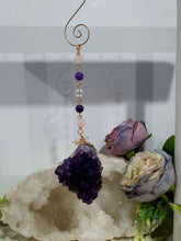 Load image into Gallery viewer, THE SEER AMULET - handcrafted Amethyst Cluster gold Crystal Energy Enhancer© Hanger Ornament Suncatcher Perfect gift for any crystal lover. Suncatchers Australia