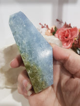 Load image into Gallery viewer, Blue Calcite Freeform Crystal Carving Stone 90mm 1 SMALL CHIPS BUT GLORIOUS FREEFORM