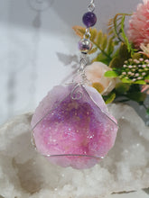 Load image into Gallery viewer, MAGICAL CRYSTAL CAVE - Handcrafted Titanium Aura Quartz Geode Crystal Energy Enhancer© / Hanger / Ornament / Suncatchers
DIVINE COMMUNICATION | HARMONY | MAGICK
Gorgeous Titanium Aura Quartz Geode crystal beaded with Rose Quartz, Amethyst and Rainbow Hematite. Wire wrapped in silver
Genuine Crystals. no plastic or glass. Ensuring energy flow throughout the enhancer.