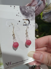 Load image into Gallery viewer, Crystal Beaded Earrings - Rhodochrosite & Quartz on silver 8mm | Compassion & Power
