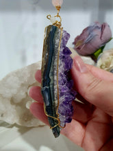 Load image into Gallery viewer, THE SEER AMULET - handcrafted Amethyst Cluster gold Crystal Energy Enhancer© Hanger Ornament Suncatcher Perfect gift for any crystal lover. Suncatchers Australia